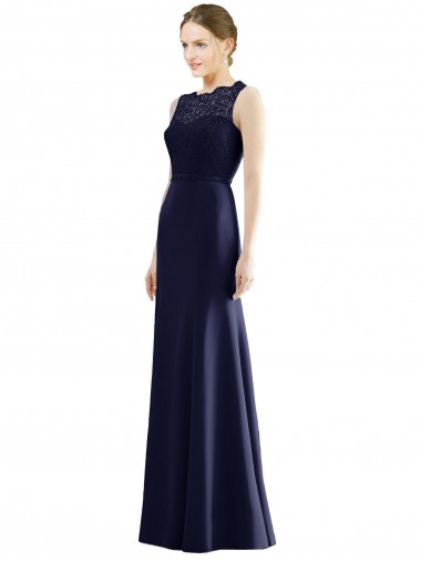 Soft Chiffon & Lace Mermaid Long Sleeveless Dark Navy Bridesmaid Dresses Glasgow