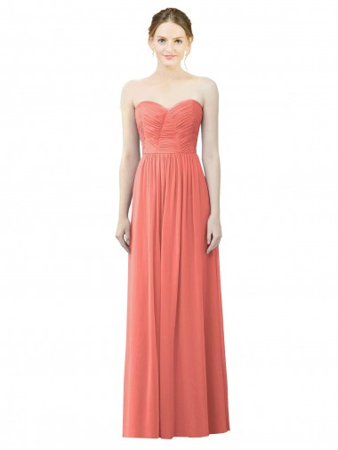 Soft Chiffon A-Line Long Sleeveless Coral Bridesmaid Dress Glasgow