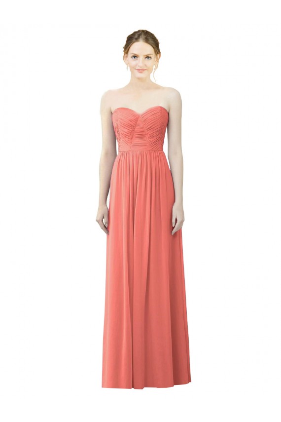 Soft Chiffon A-Line Long Sleeveless Coral Bridesmaid Dress Glasgow