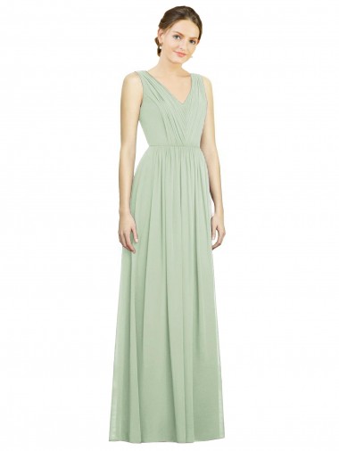 Soft Chiffon A-Line Long Sleeveless Sage V-Back Bridesmaid Dress Glasgow