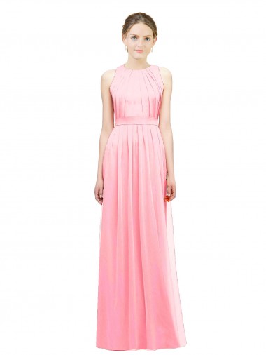 Soft Chiffon A-Line Long Sleeveless Salmon Bridesmaid Gowns Glasgow