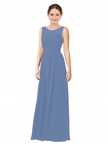 Soft Chiffon Sheath Long Sleeveless Windsor Blue Bridesmaid Dress Glasgow