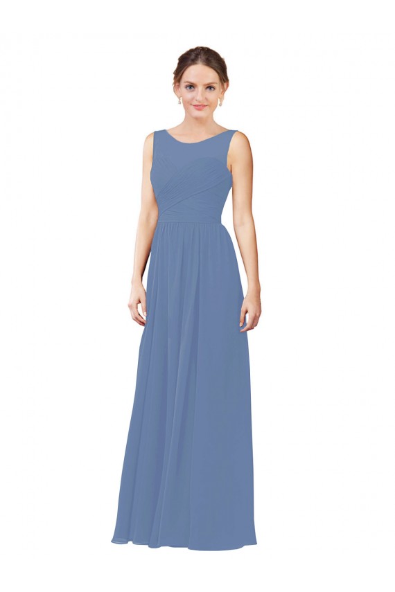 Soft Chiffon Sheath Long Sleeveless Windsor Blue Bridesmaid Dress Glasgow