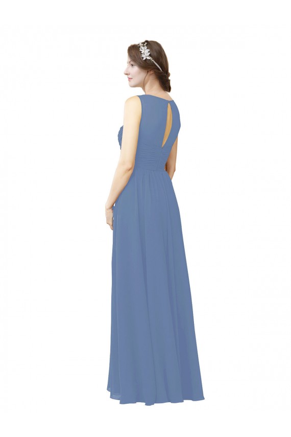 Soft Chiffon Sheath Long Sleeveless Windsor Blue Bridesmaid Dress Glasgow