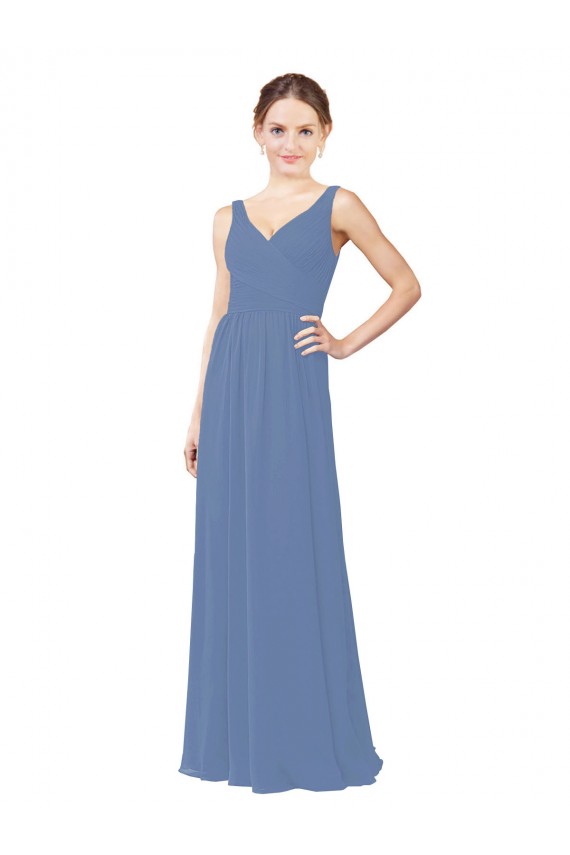 Soft Chiffon Sheath Long Sleeveless Bridal Party Dress Glasgow