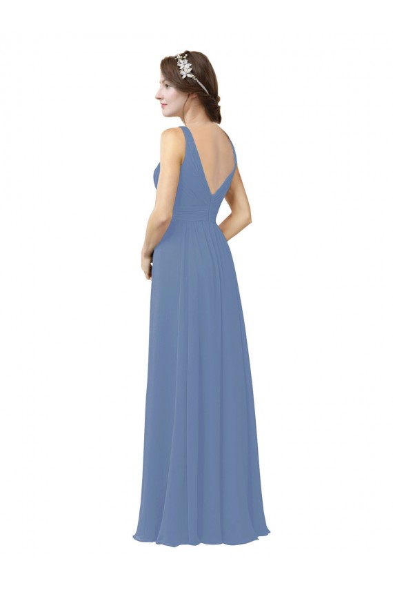 Soft Chiffon Sheath Long Sleeveless Bridal Party Dress Glasgow