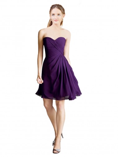 Soft Chiffon A-Line Knee Length Sleeveless Purple Bridesmaid Dress Glasgow