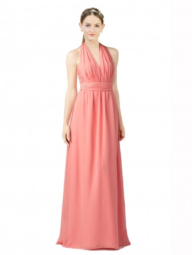 Soft Chiffon A-Line Long Sleeveless Watermelon Bridesmaid Gowns Glasgow