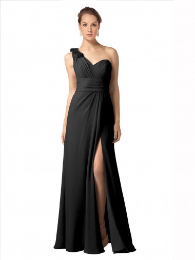 Soft Chiffon A-Line Long Sleeveless Black Bridesmaid Dresses Glasgow