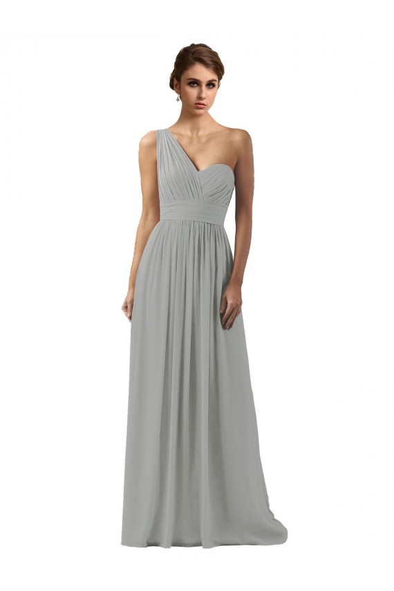 Soft Chiffon A-Line Long Sleeveless Silver Bridesmaid Gowns Glasgow