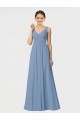Soft Chiffon A-Line Long Sleeveless Dusty Blue Bridesmaid Gown Glasgow
