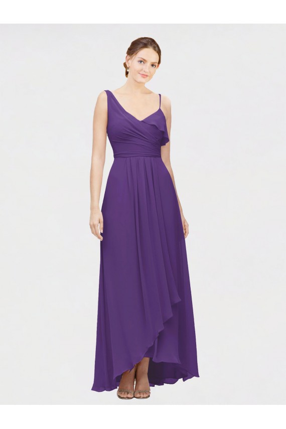 Soft Chiffon A-Line Long Sleeveless High Low Bridesmaid Dress Glasgow