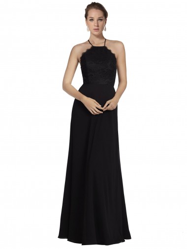Soft Chiffon & Lace A-Line Long Sleeveless Open Back Bridesmaid Gown Glasgow