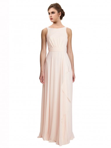 Chiffon A-Line Long Sleeveless V-Back Cream Pink Bridesmaid Dresses Glasgow