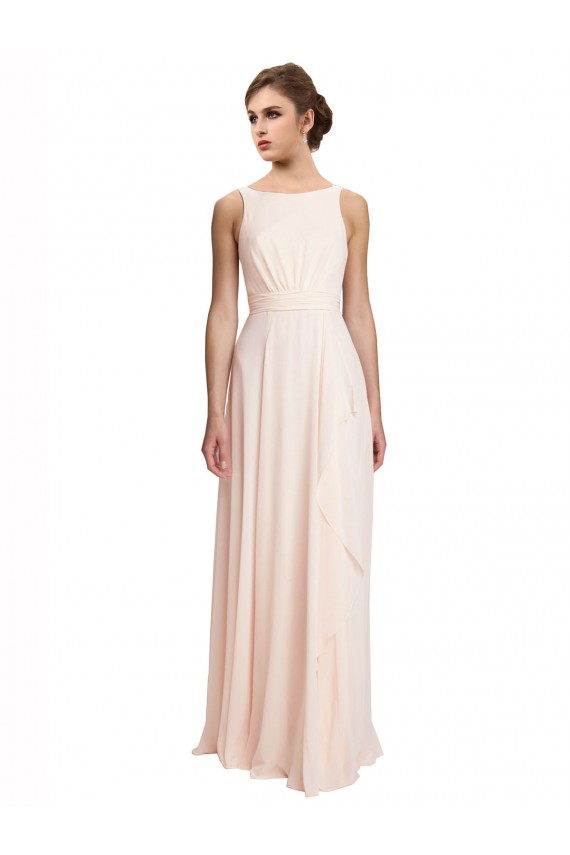 Chiffon A-Line Long Sleeveless V-Back Cream Pink Bridesmaid Dresses Glasgow