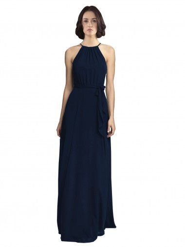 Chiffon A-Line Long Sleeveless Dark Navy Bridesmaid Dress / Evening Gowns Glasgow