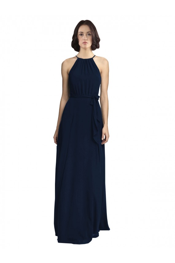 Chiffon A-Line Long Sleeveless Dark Navy Bridesmaid Dress / Evening Gowns Glasgow