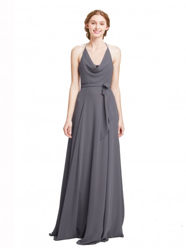 Soft Chiffon A-Line Long Sleeveless Slate Grey Bridesmaid Dress Glasgow