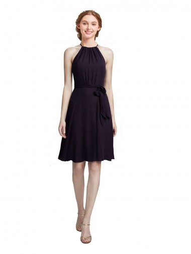 Soft Chiffon A-Line Knee Length Sleeveless Grape Bridesmaid Dress Glasgow