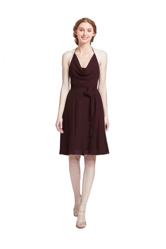 Soft Chiffon A-Line Knee Length Sleeveless Burgundy Gold Cocktail Dresses Glasgow
