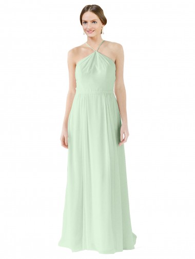 Soft Chiffon A-Line Long Sleeveless Sage Bridesmaid Dress Glasgow