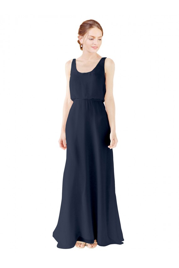Soft Chiffon A-Line Long Sleeveless Dark Navy Open Back Bridesmaid Dress Glasgow