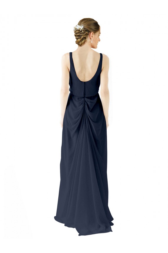 Soft Chiffon A-Line Long Sleeveless Dark Navy Open Back Bridesmaid Dress Glasgow