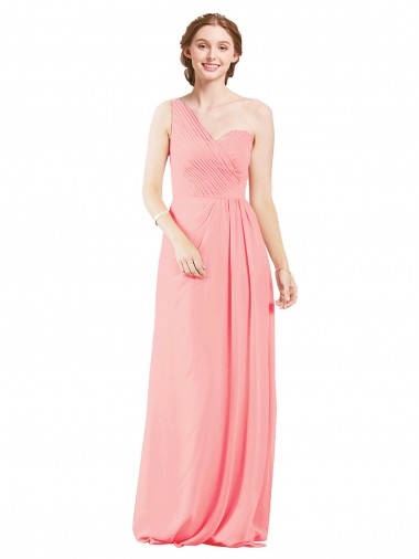 Soft Chiffon A-Line Long Sleeveless Salmon Bridal Party Dress Glasgow