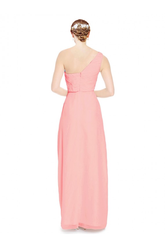 Soft Chiffon A-Line Long Sleeveless Salmon Bridal Party Dress Glasgow