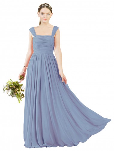 Soft Chiffon A-Line Long Dusty Blue Open Back Bridesmaid Dress Glasgow