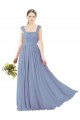Soft Chiffon A-Line Long Dusty Blue Open Back Bridesmaid Dress Glasgow