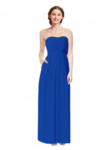 Soft Chiffon Sheath Long Sleeveless Open Back Royal Blue Bridesmaid Dresses Glasgow