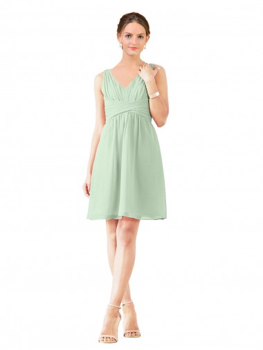 Soft Chiffon A-Line Knee Length Sleeveless Sage Bridesmaid Dress Glasgow