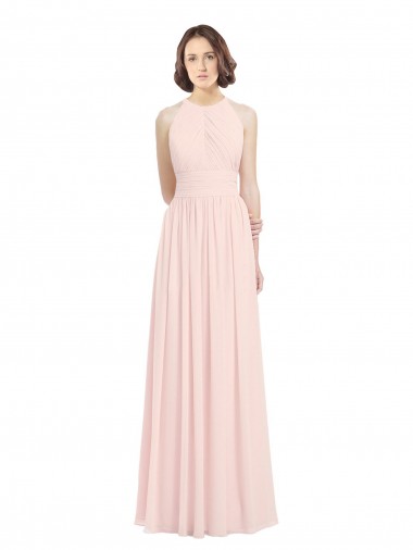 Soft Chiffon A-Line Long Sleeveless Pink Keyhole Back Bridesmaid Dress Glasgow