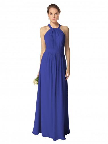 Soft Chiffon A-Line Long Sleeveless Royal Blue Evening Dress / Bridesmaid Dress Glasgow