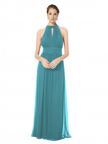 Soft Chiffon A-Line Long Sleeveless Hunter Keyhole Back Bridesmaid Dress Glasgow