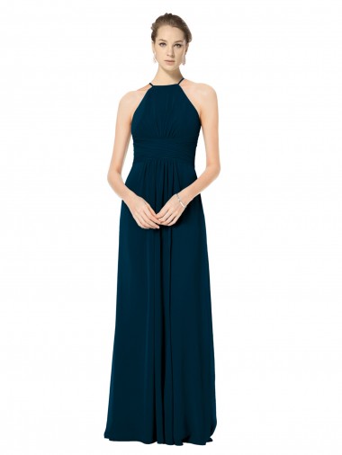 Soft Chiffon A-Line Long Sleeveless Midnight Green Bridesmaid Gowns Glasgow