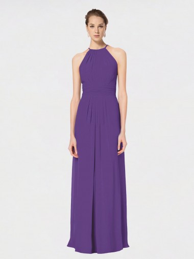 Soft Chiffon Long Sleeveless Criss Cross Back Bridesmaid Dress Glasgow