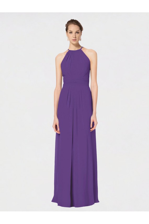 Soft Chiffon Long Sleeveless Criss Cross Back Bridesmaid Dress Glasgow