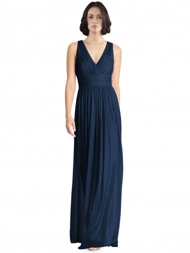 Chiffon A-Line Long Floor Length Sleeveless Dark Navy Bridesmaid Dresses Glasgow