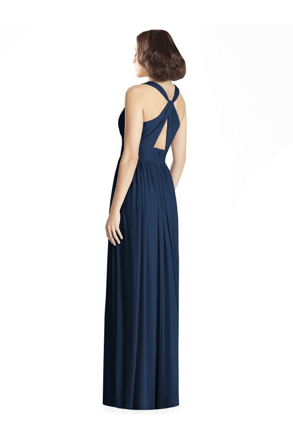 Chiffon A-Line Long Floor Length Sleeveless Dark Navy Bridesmaid Dresses Glasgow