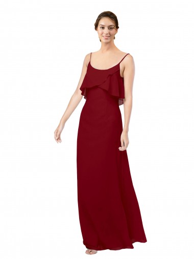 Soft Chiffon Sheath Long Sleeveless V-Back Burgundy Bridesmaid Dresses Glasgow