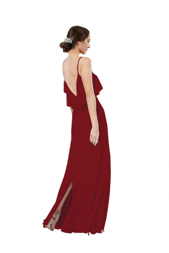 Soft Chiffon Sheath Long Sleeveless V-Back Burgundy Bridesmaid Dresses Glasgow