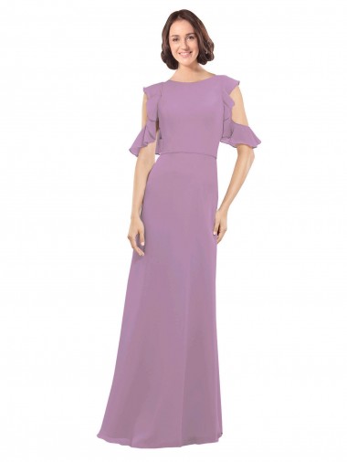 Soft Chiffon A-Line Long Cold Shoulder Criss Cross Back Bridesmaid Dresses Glasgow