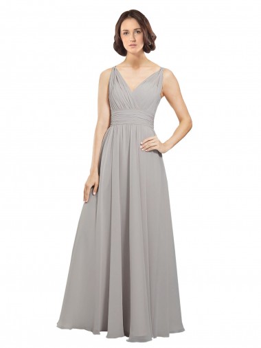 Soft Chiffon A-Line Long Sleeveless Oyster Silver V-Back Bridesmaid Dress Glasgow