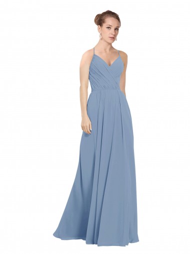 Soft Chiffon A-Line Long Sleeveless V-Back Evening Dress / Bridesmaid Dress Glasgow
