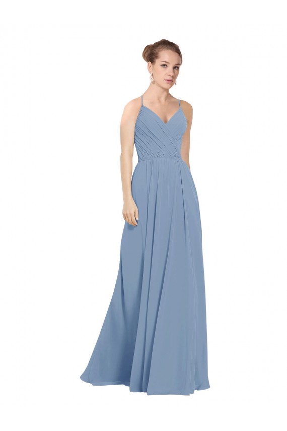 Soft Chiffon A-Line Long Sleeveless V-Back Evening Dress / Bridesmaid Dress Glasgow
