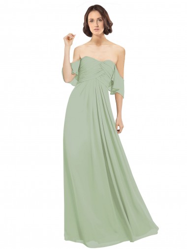 Soft Chiffon A-Line Long Cold Shoulder Bridesmaid Dress Glasgow