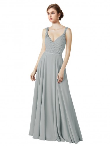 Chiffon A-Line Long Sleeveless Silver Bridesmaid Gowns / Evening Gowns Glasgow