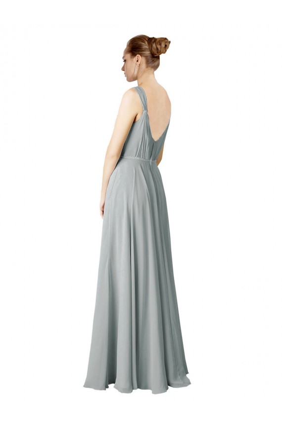 Chiffon A-Line Long Sleeveless Silver Bridesmaid Gowns / Evening Gowns Glasgow
